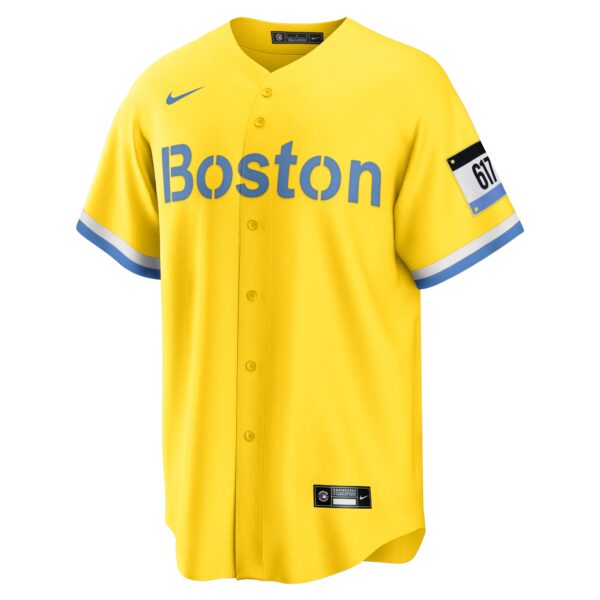 Men’s Boston Red Sox Rafael Devers Nike Gold/Light Blue City Connect Replica Player Jersey