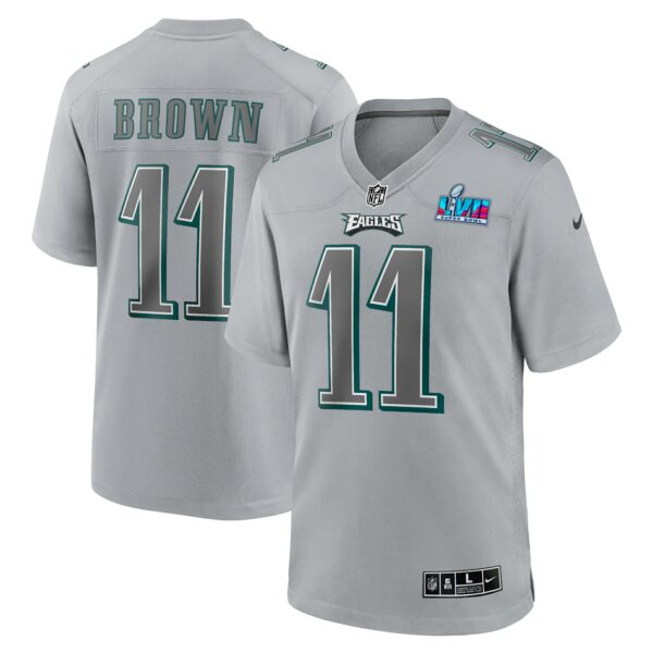 Men’s Philadelphia Eagles A.J. Brown Nike Gray Super Bowl LVII Patch Atmosphere Fashion Game Jersey