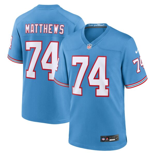 Men’s Tennessee Titans Bruce Matthews Nike Light Blue Oilers Throwback Retired Player Game Jersey