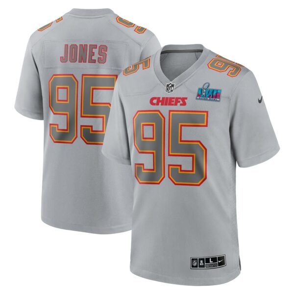 Men’s Kansas City Chiefs Chris Jones Nike Gray Super Bowl LVII Patch Atmosphere Fashion Game Jersey