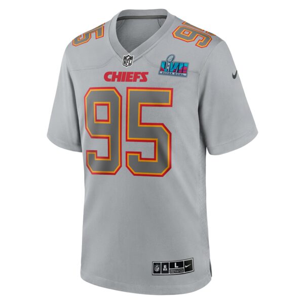 Men’s Kansas City Chiefs Chris Jones Nike Gray Super Bowl LVII Patch Atmosphere Fashion Game Jersey