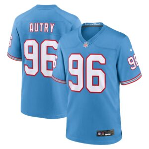 Men's Tennessee Titans Denico Autry Nike Light Blue Oilers Throwback Player Game Jersey