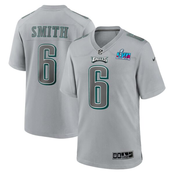 Men’s Philadelphia Eagles DeVonta Smith Nike Gray Super Bowl LVII Patch Atmosphere Fashion Game Jersey