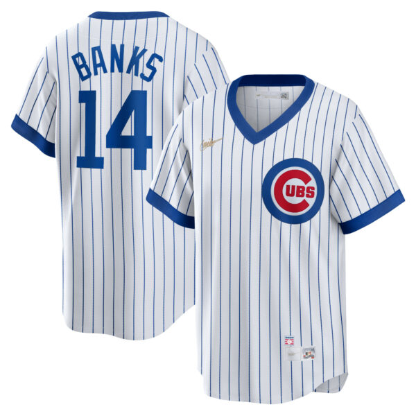 Men’s Chicago Cubs Ernie Banks Nike White Home Cooperstown Collection Player Jersey