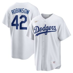 Men's Brooklyn Dodgers Jackie Robinson Nike White Home Cooperstown Collection Player Jersey