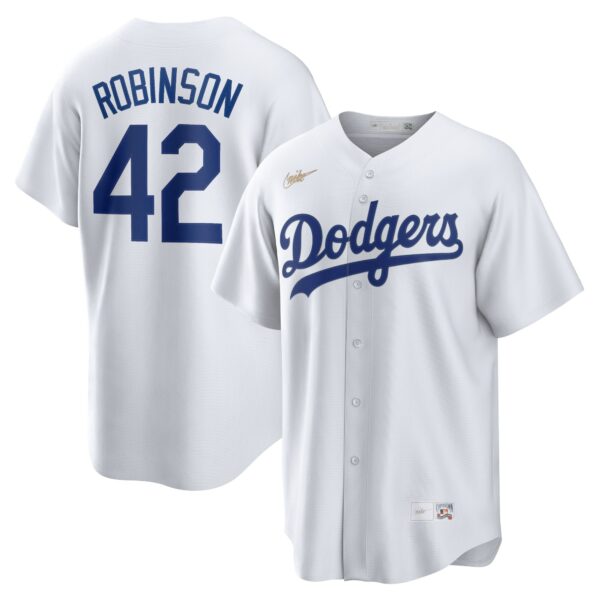 Men’s Brooklyn Dodgers Jackie Robinson Nike White Home Cooperstown Collection Player Jersey