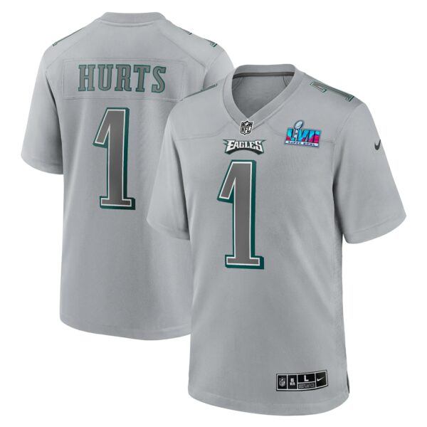 Men’s Philadelphia Eagles Jalen Hurts Nike Gray Super Bowl LVII Patch Atmosphere Fashion Game Jersey