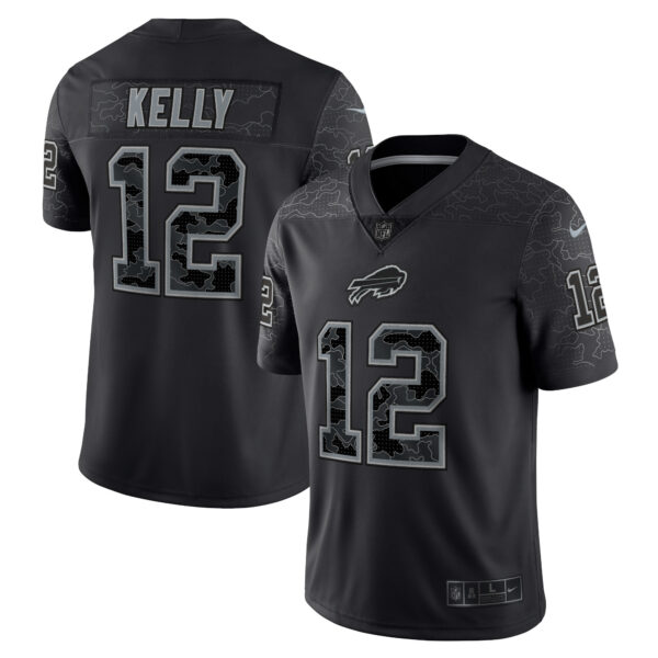 Men’s Buffalo Bills Jim Kelly Nike Black Retired Player RFLCTV Limited Jersey