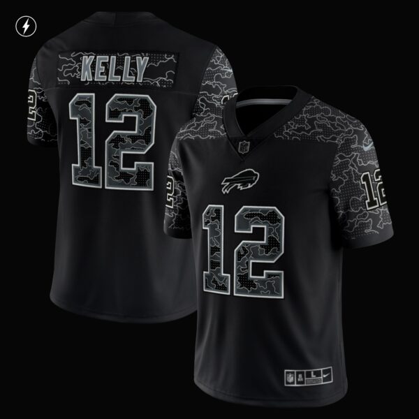 Men’s Buffalo Bills Jim Kelly Nike Black Retired Player RFLCTV Limited Jersey