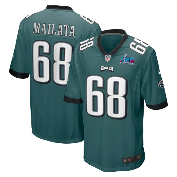 Men’s Philadelphia Eagles Jordan Mailata Nike Midnight Green Super Bowl LVII Patch Game Jersey