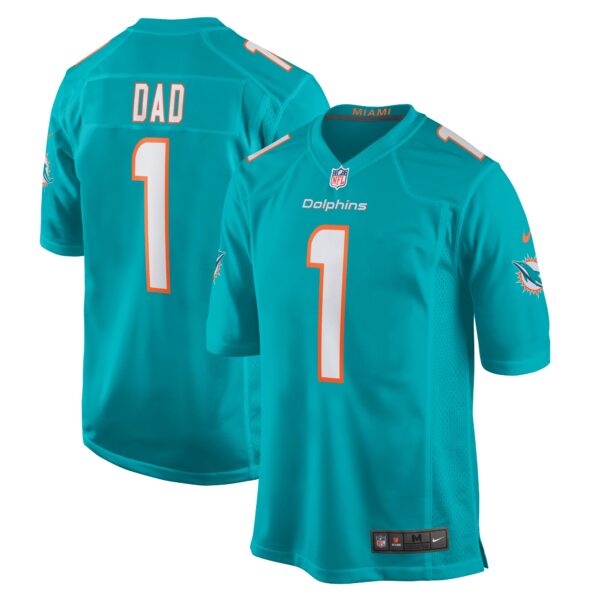 Men’s Miami Dolphins Number 1 Dad Nike Aqua Game Jersey