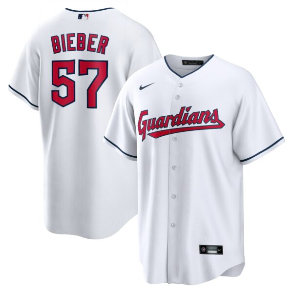 Men’s Cleveland Guardians Shane Bieber Nike White Replica Player Jersey