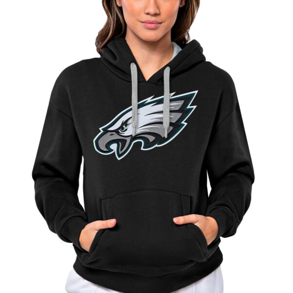 Women’s Philadelphia Eagles Antigua Black Victory Logo Pullover Hoodie