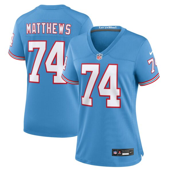 Women’s Tennessee Titans Bruce Matthews Nike Light Blue Oilers Throwback Retired Player Game Jersey