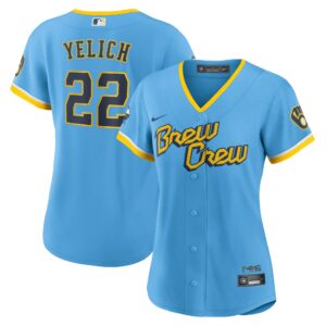 Women's Milwaukee Brewers Christian Yelich Nike Powder Blue 2022 City Connect Replica Player Jersey