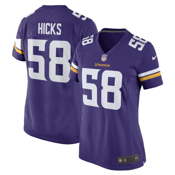 Women’s Minnesota Vikings Jordan Hicks Nike Purple Game Player Jersey