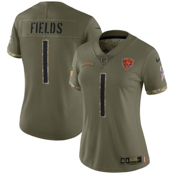 Women’s Chicago Bears Justin Fields Nike Olive 2022 Salute To Service Limited Jersey