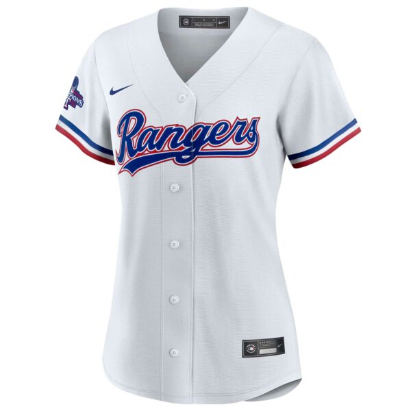 Women’s Texas Rangers Max Scherzer Nike White Home 2023 World Series Champions Replica Player Jersey