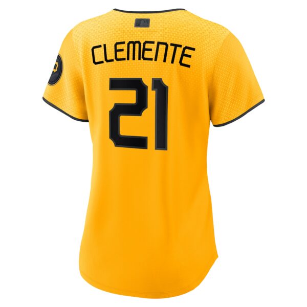 Women’s Pittsburgh Pirates Roberto Clemente Nike Gold 2023 City Connect Replica Player Jersey