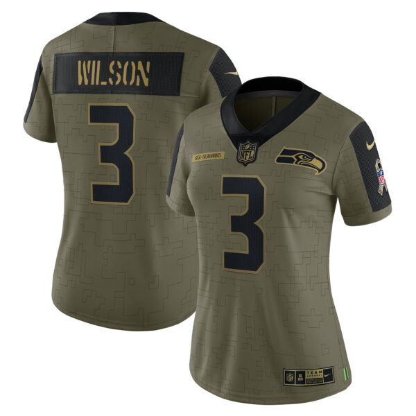 Women’s Seattle Seahawks Russell Wilson Nike Olive 2021 Salute To Service Limited Player Jersey