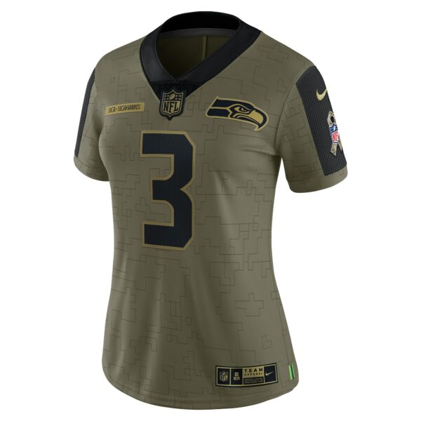 Women’s Seattle Seahawks Russell Wilson Nike Olive 2021 Salute To Service Limited Player Jersey