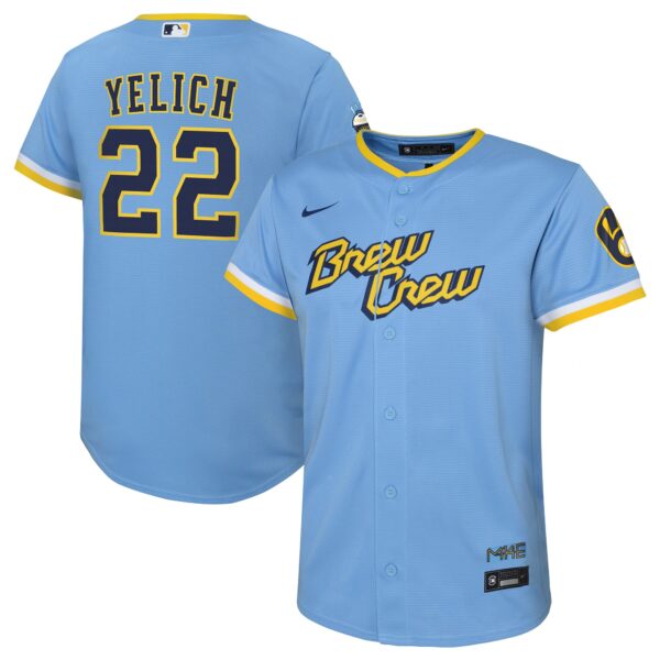 Youth Milwaukee Brewers Christian Yelich Nike Powder Blue 2022 City Connect Replica Player Jersey