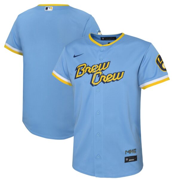 Youth Milwaukee Brewers Nike Powder Blue 2022 City Connect Replica Team Jersey