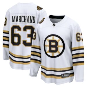 Men's Boston Bruins Brad Marchand Fanatics Branded White 100th Anniversary Premier Breakaway Player Jersey