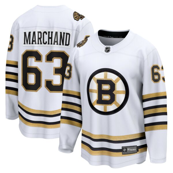 Men’s Boston Bruins Brad Marchand Fanatics Branded White 100th Anniversary Premier Breakaway Player Jersey