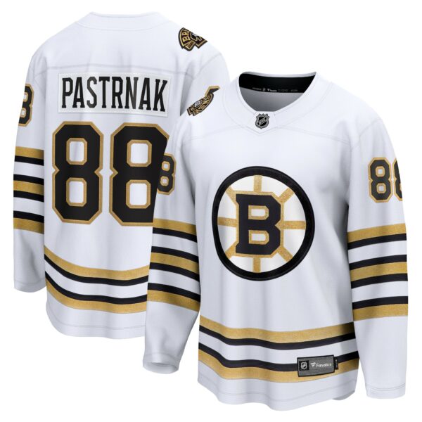 Men’s Boston Bruins David Pastrnak Fanatics Branded White 100th Anniversary Premier Breakaway Player Jersey