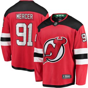 Men's New Jersey Devils Dawson Mercer Fanatics Branded Red Home Breakaway Jersey