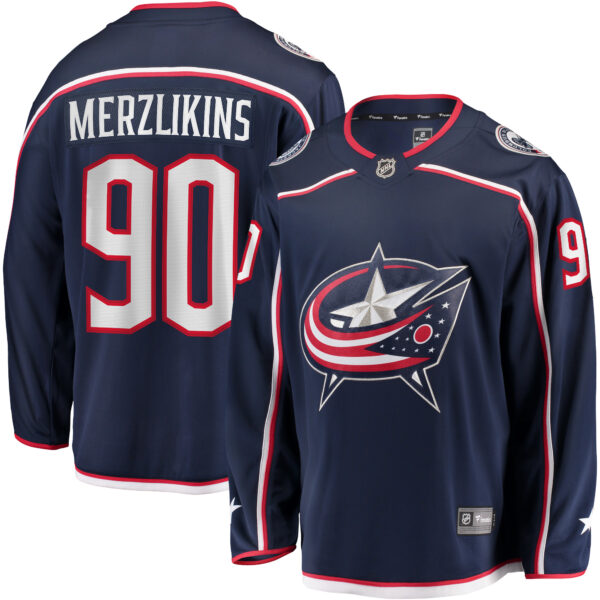 Men’s Columbus Blue Jackets Elvis Merzlikins Fanatics Branded Navy Home Breakaway Player Jersey