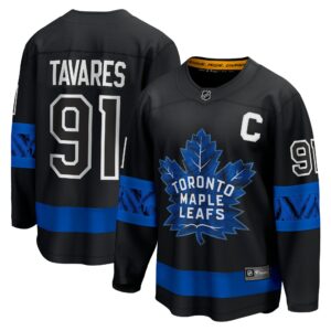 Men's Toronto Maple Leafs John Tavares Fanatics Branded Black Alternate Premier Breakaway Reversible Player Jersey