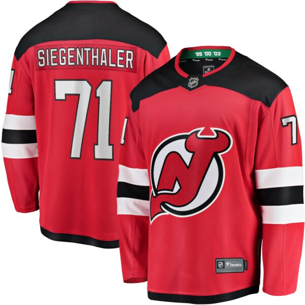 Men’s New Jersey Devils Jonas Siegenthaler Fanatics Branded Red Home Breakaway Player Jersey