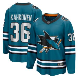 Men's San Jose Sharks Kaapo Kahkonen Fanatics Branded Teal Home Breakaway Jersey