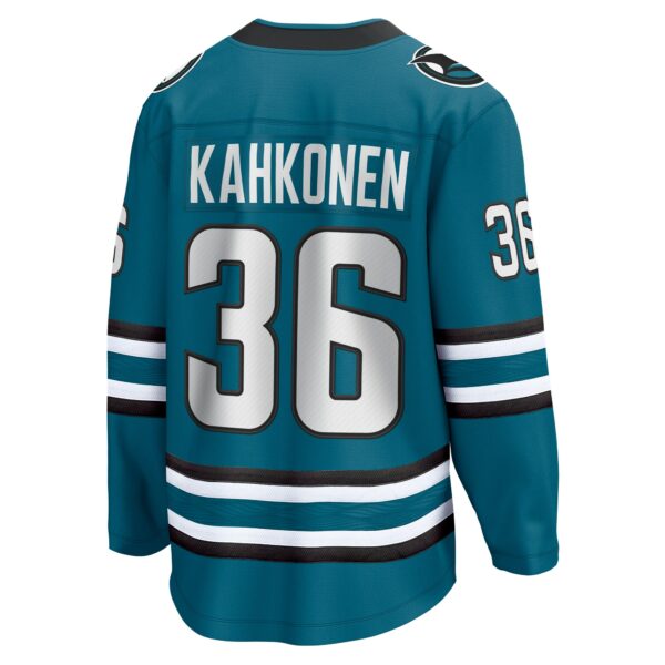 Men’s San Jose Sharks Kaapo Kahkonen Fanatics Branded Teal Home Breakaway Jersey