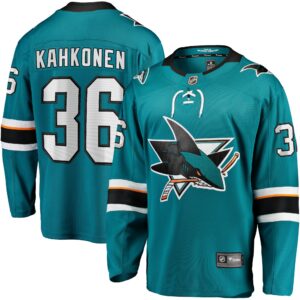 Men's San Jose Sharks Kaapo Kahkonen Fanatics Branded Teal Home Breakaway Jersey