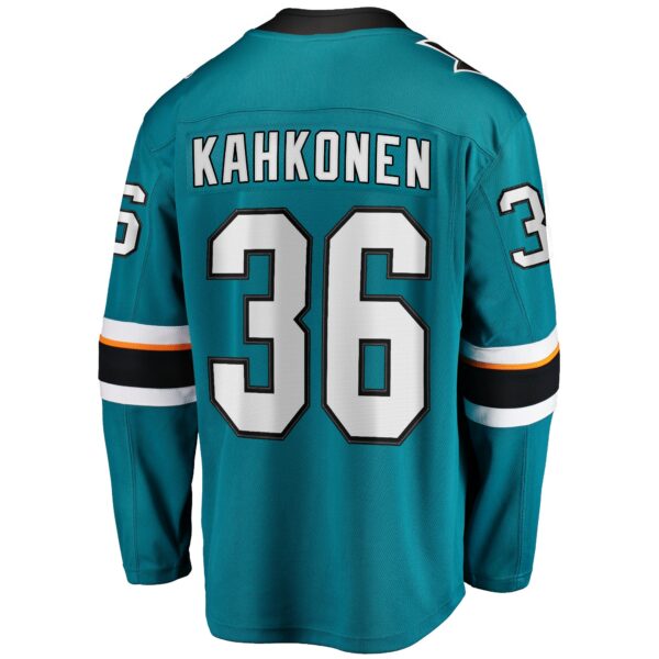 Men’s San Jose Sharks Kaapo Kahkonen Fanatics Branded Teal Home Breakaway Jersey