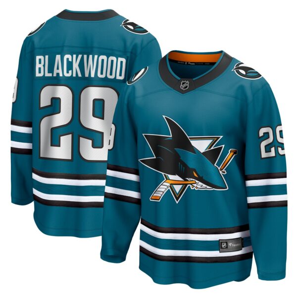 Men’s San Jose Sharks Mackenzie Blackwood Fanatics Branded Teal Home Breakaway Jersey