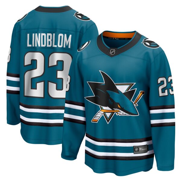 Men’s San Jose Sharks Oskar Lindblom Fanatics Branded Teal Home Breakaway Jersey