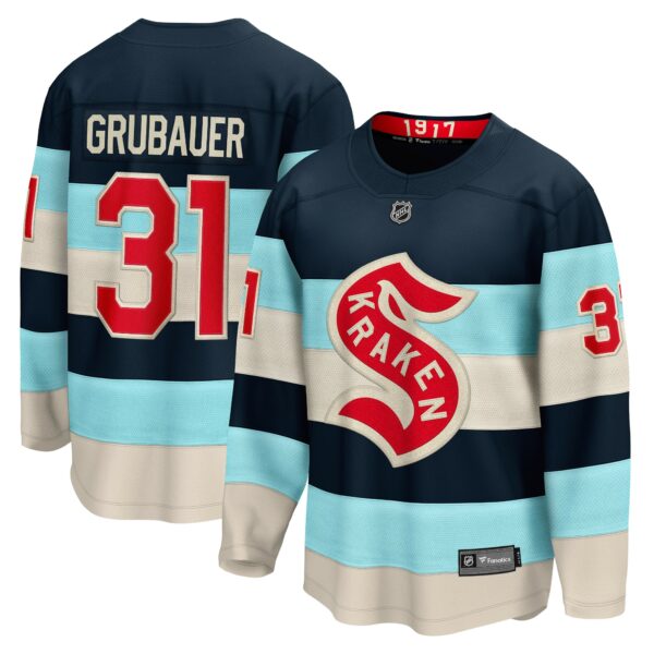 Men’s Seattle Kraken Philipp Grubauer Fanatics Branded Deep Sea Blue 2024 NHL Winter Classic Breakaway Player Jersey