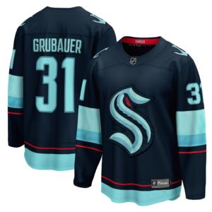 Men's Seattle Kraken Philipp Grubauer Fanatics Branded Deep Sea Blue Home Premier Breakaway Player Jersey