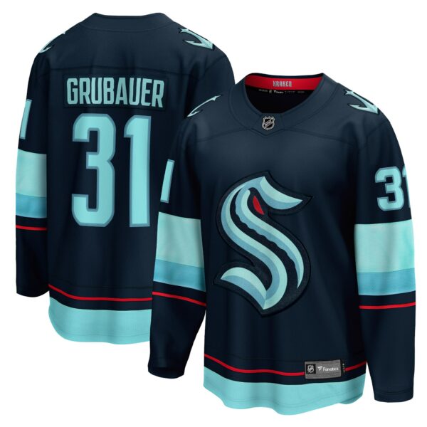 Men’s Seattle Kraken Philipp Grubauer Fanatics Branded Deep Sea Blue Home Premier Breakaway Player Jersey