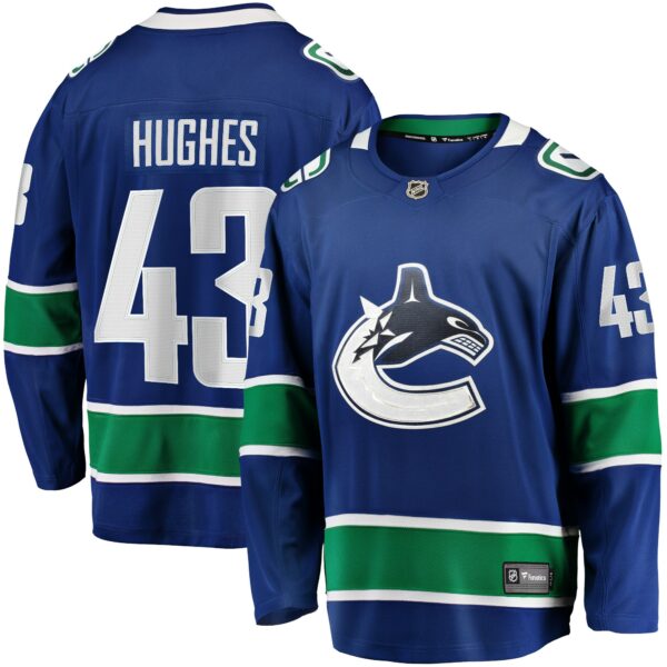 Men’s Vancouver Canucks Quinn Hughes Fanatics Branded Blue Home Premier Breakaway Player Jersey