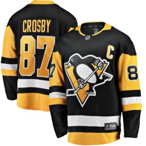 Men's Pittsburgh Penguins Sidney Crosby Fanatics Branded Black Captain Patch Home Breakaway Jersey