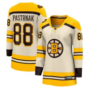 Women's Boston Bruins David Pastrnak Fanatics Branded Cream 100th Anniversary Premier Breakaway Player Jersey