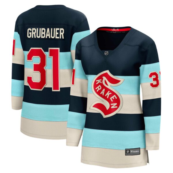 Women’s Seattle Kraken Philipp Grubauer Fanatics Branded Deep Sea Blue 2024 NHL Winter Classic Breakaway Player Jersey