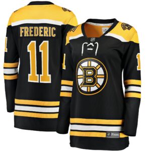 Women's Boston Bruins Trent Frederic Fanatics Branded Black Home Breakaway Player Jersey